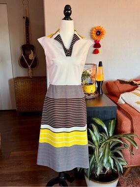 1970s Kay Windsor Dress | Striped Sleeveless Colorblock | Small | US4 | UK8